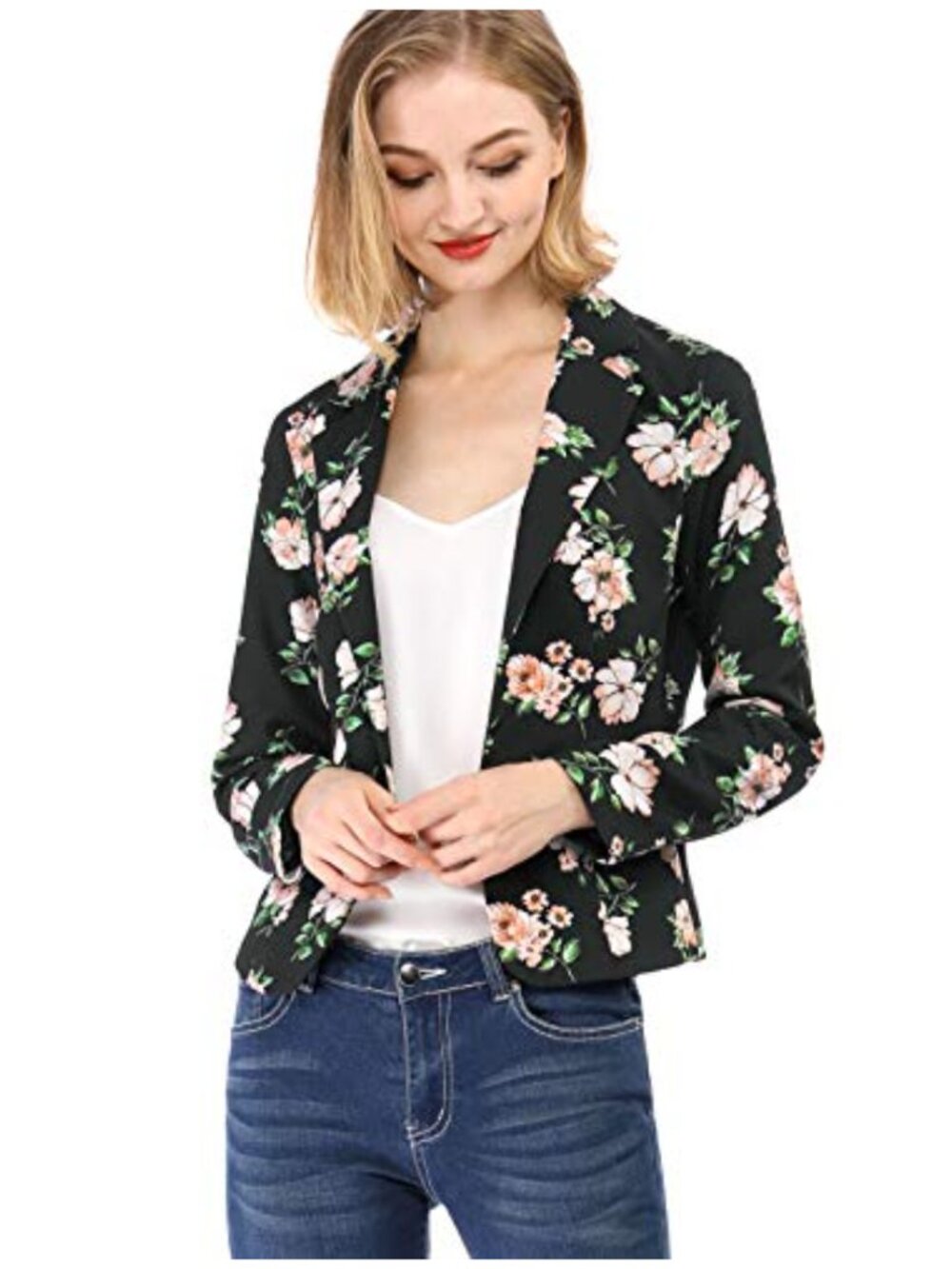 Allegra K Women's Long Sleeve Open-Front Printed Blazer Jacket